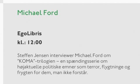 BogForum KOMAtrilogien Steffen Jensen interviewer Michael Ford